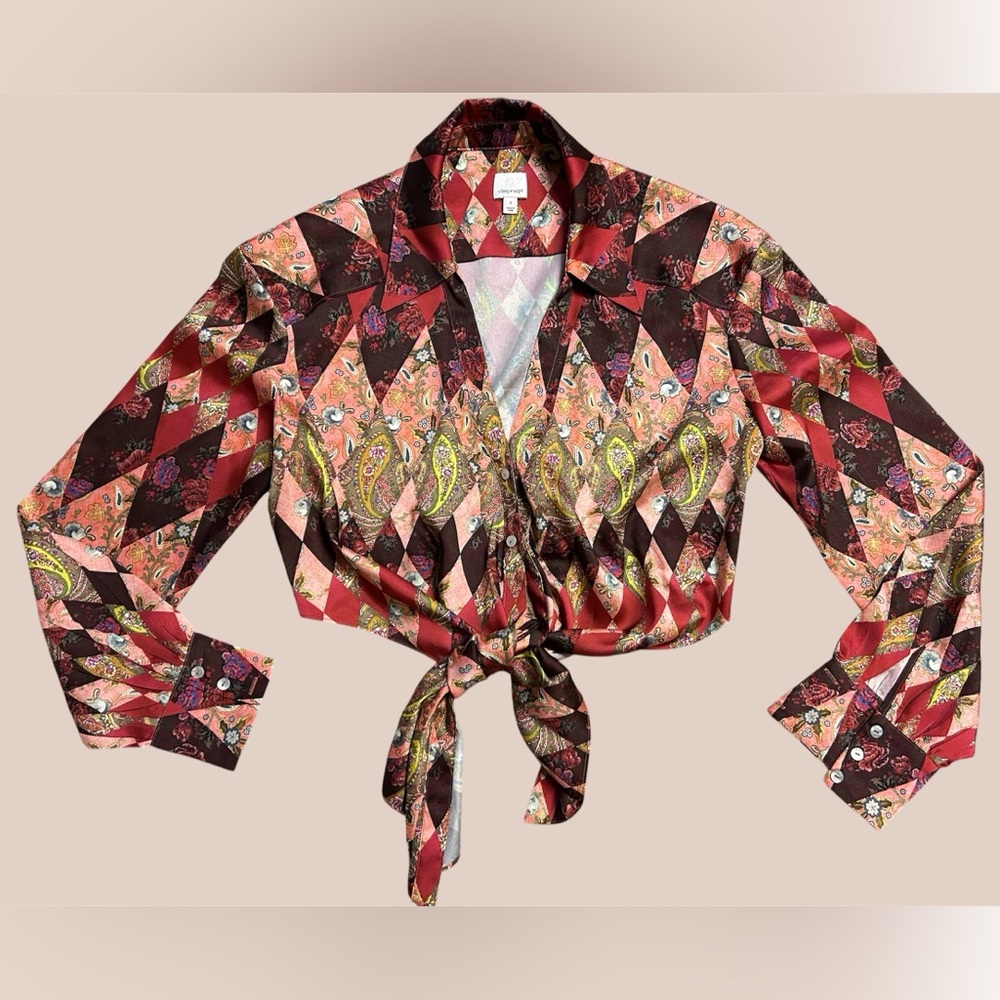 Cinq a sept Bohemian Tie-Front Cropped Blouse
